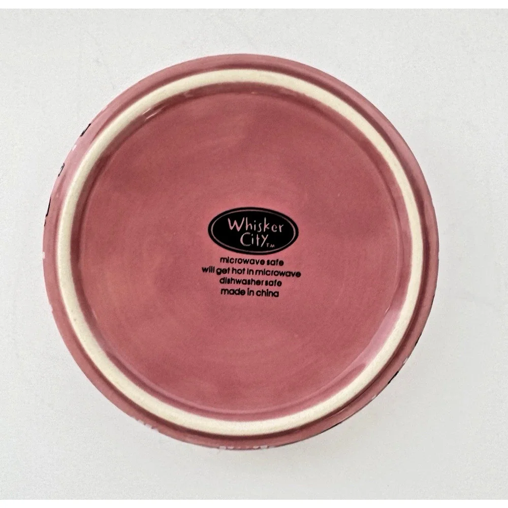 WHISKER CITY Pink Cat Bowl Paris Eiffel Tower Hearts Amour Ceramic Pet Dish